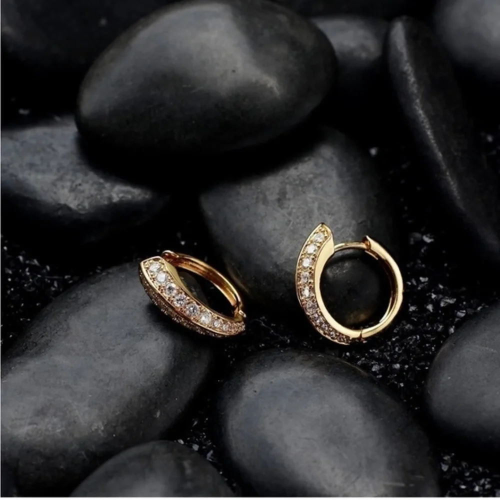 GOLD 14k Gold Plated Cubic Zirconia Hoop Earrings